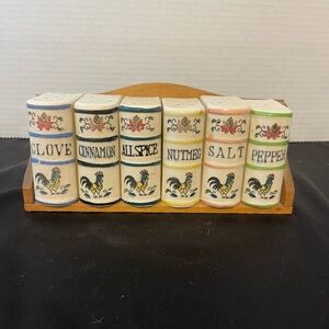 Rooster Spice Jar Set with Wooden Holder